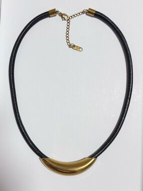 18K Gold-Plated Black leather Cord Pendant Necklace with Adjustable Chain